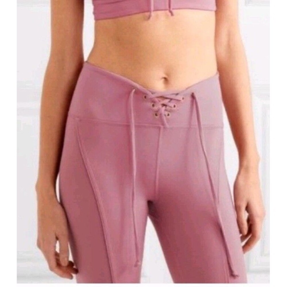 YEAR OF OURS Leggings Womens S Pink High Waist Ankle Adjustable Waist Knit